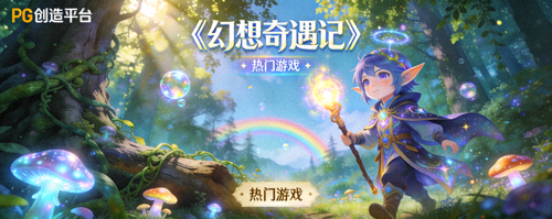 PG创造平台热门游戏《幻想奇遇记》 - 奇幻风格的角色在魔法森林中探险的场景