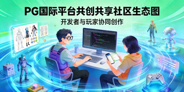 PG国际平台共创共享社区生态图 - 展示开发者与玩家共同创造内容的场景